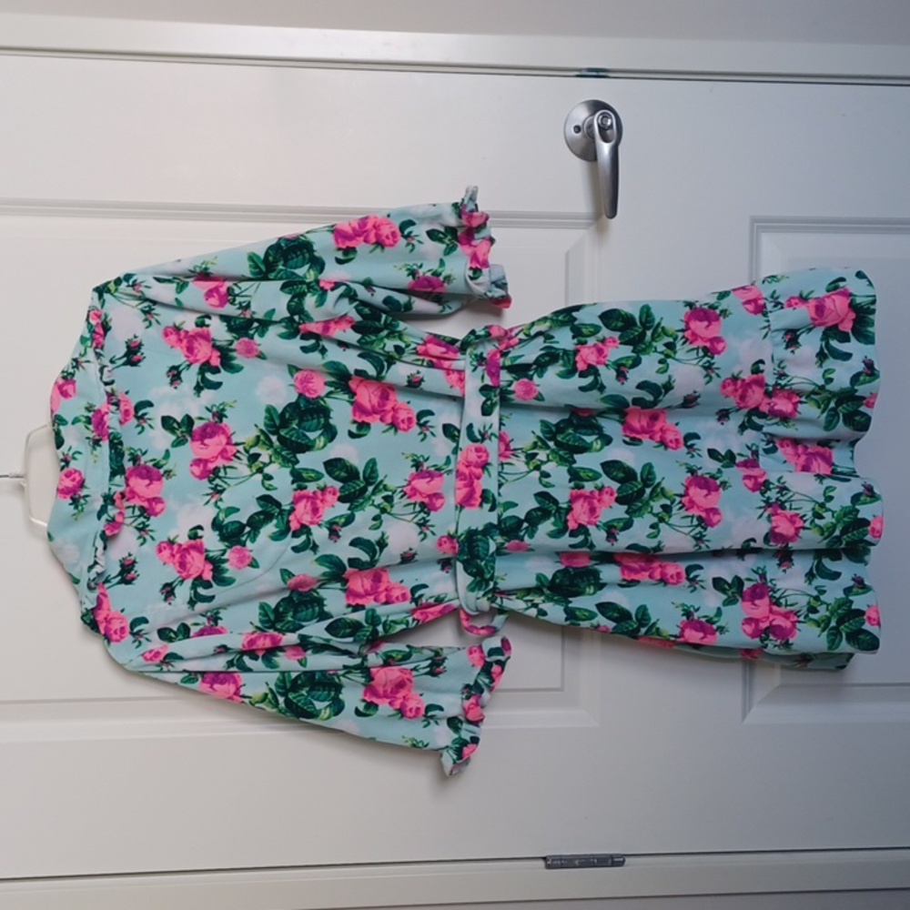 Rare ** Betsey Johnson Green Floral Terry Robe - Picture 3 of 6